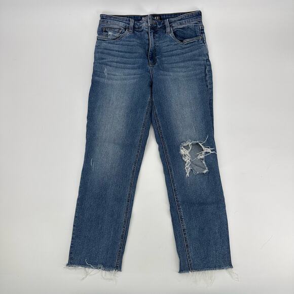 Kut From The Cloth Straight Distressed Raw Hem Jeans WMNS 4 Medium Wash Cotton - Picture 3 of 9